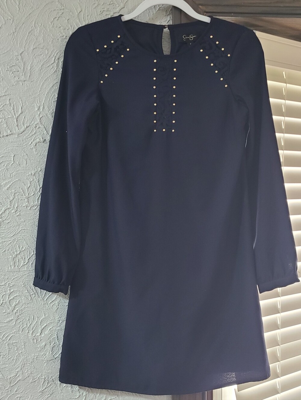 JESSICA SIMPSON Women’s Navy Studded Short Dress Embroidered Lace Size 2 New!